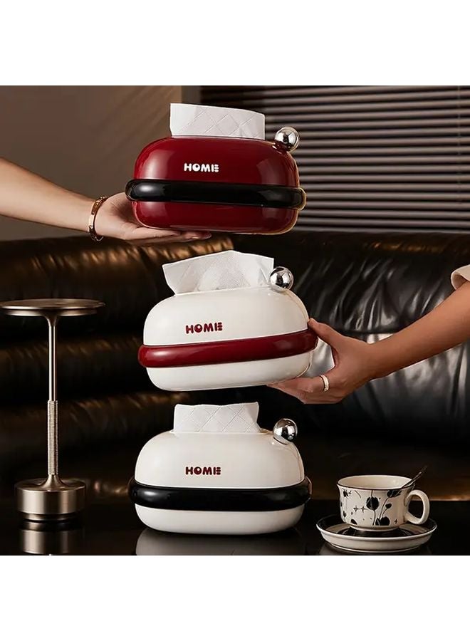 حامل علبة المناديل الكرتوني بدائرة بيضاء وحمراء بتصميم زنبركي مضغوط لتخزين الحمام وغرفة المعيشة - Image 2